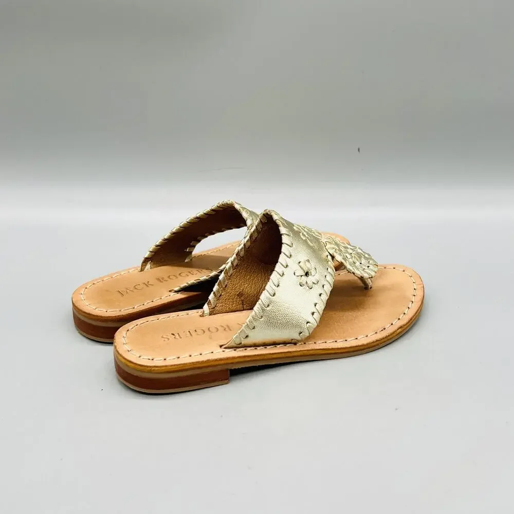 Jack Rogers Sandals Girl 12 Gold Leather Medallion Flip Flop Summer Shoes Casual